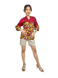 Oralia - Atasan Batik Big Size Blouse Pendek Wanita TLP Kantor Formal Bahan Katun Baju Kerja Motif Panjang