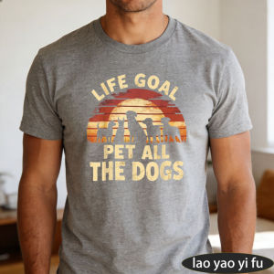 [Local Stock] HBESTY  Arc Text Sunset Dog Pack Print Tshirt Life Goal Pet All The Dogs Warm Retro Quote Men Cotton Crew Summer Weekend Pet Walk Outfit