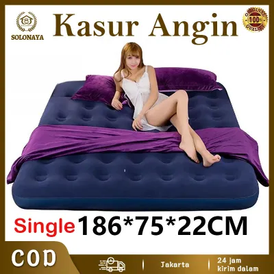Kasur Angin Single [186cm x75cm] / Kasur Tidur Angin / Kasur Angin tempat tidur camping yang menggembung sendiri perlengkapan tenda Matras Kasur(Termasuk pompa udara otomatis)-186*75*22cm Automatic Inflation Outdoor Portable