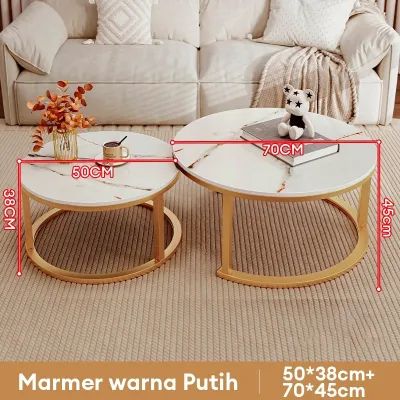 Meja Kopi Minimalis Meja Ruang Tamu Meja Tamu Besi Meja Samping Meja Motif Marmer Solid 120CM
