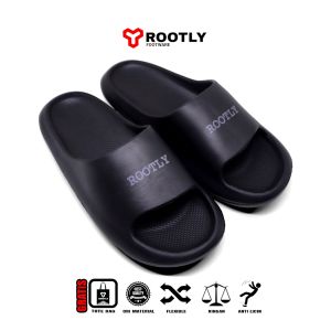 Rootly - Sandal Slop Cowok Kekinian Slide on Hitam Empuk