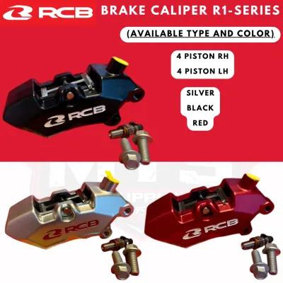 RCB BRAKE CALIPER R1-SERIES 4 PISTON RH/LH SILVER/BLACK/RED RACING BOY - BRACKET NOT INCLUDED