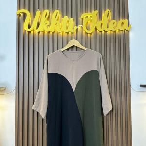 Alissa Dress Gamis Wanita Kombinasi Bahan Crinkle Premium Resleting depan busui