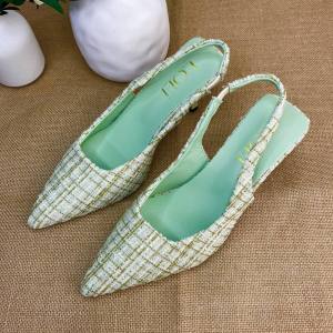 BISA COD 8283 Tweed High Heels Viral Wanita Fashion Import Sepatu Hak Tinggi (With Box)