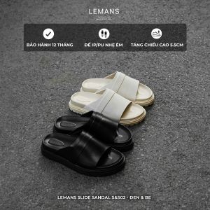 Dép Tăng Chiều Cao nam LEMANS SLIDE SANDAL SS02.2 - Đen&Be đế 2 lớp cao 5.5cm Bảo hành 01 năm