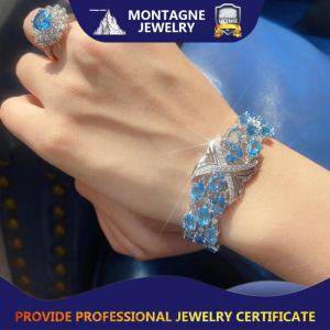 Montagne Jewelry Natural Sapphire Blue Topaz Bracelet 925 Silver Luxury Design 4x6mm Gem Bracelets Cuff