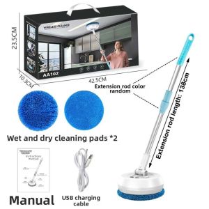 MAKERVY Wireless Electric Mop Cleaning Machine Spin Dry and Wet Floor Cleaning Tool Portable Automatic 2 in 1 Window Dust Scrubber for Car Glass Ceiling Door Windows Floor Cleaner