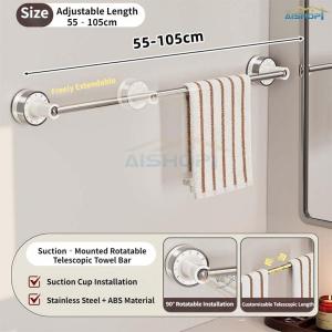 [SG Seller]Extendable Rotatable Suction Towel Holder Punch Free Moisture Proof Wall Rack For Bathroom Laundry Room