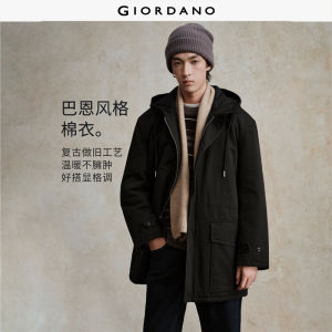 Giordano Men 100% Cotton mid-length hooded barn jacket Free Shipping 18075835
