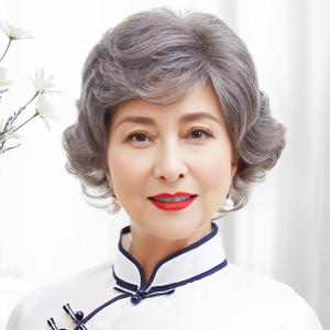Wig female padded hair white grandma in the elderly wig cover props old lady temperament curly hair chemical fiber full head cover