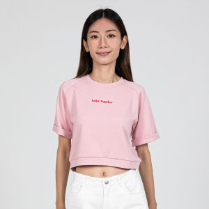 Forest Ladies Cotton Interlock Raglan Sleeve Round Neck Embroidery Cropped Top Women Casual Crop T-Shirt - 822408