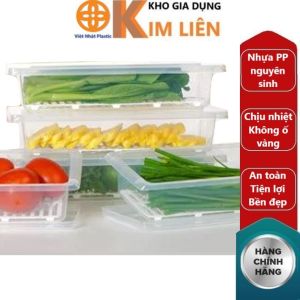 Hộp thực phẩm trong 1L8 nhựa VIỆT NHẬT - Nắp kín lưới tách nước - Hành tỏi rau quả tủ lạnh - 6586