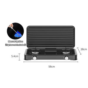 Portable Double Burner Gas Stove For Household Desktop Butane Gas Stove With Cover 2 Burner European-Style Black Gas Stove
