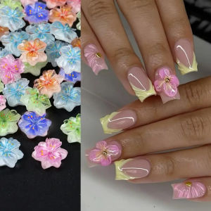 ZEEMIN  20/50Pcs 3D Mixed Gradient Flowers Nail Art Charms 10*10MM Faint Color Cherry Blossom Nail Jewelry Colorful Petal Nail Decoratio