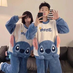 Anime 2Pcs Kuromi Cartoon Women Men Couple Coral Fleece Pajamas Suit Cute Plush Pullover Top Pants Fashion Sleepwear Y2K Clothes