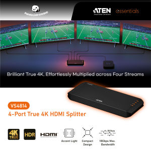 ATEN essentials series VS4814 4-Port True 4K HDMI Splitter + Free ATEN essentials T-shirt