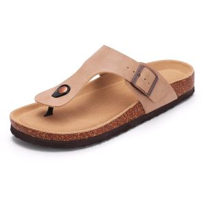 Kidmi Womens Summer Barefoot Sandals Cork Footbed Nonslip Slides Leather Clogs for Beach Essential Footwear2026
