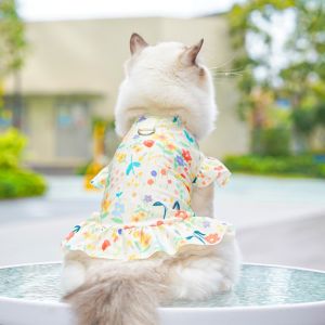 POMELOBT Breathable Dog Floral Skirt Flower Pattern Adjustable Ice Silk Dog Clothes Fashion Comfortable Pet Dog Sweatshirt For Cats Big Dogs