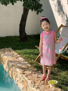 Váy Bé Gái Mùa Hè Mới Sọc  Hồng váy dài thời trang trẻ em