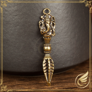 Móc Khóa Phật Giáo Pháp Khí Mật Tông Chày Phổ Ba 4 Cánh Khắc Thần Voi Ganesha Bằng Đồng Thau - Đồ Đồng Thuận Tâm