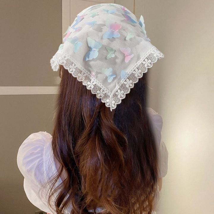 ANNIE HEADDRESS Flower Triangle Bandana Butterflies Turban Lace Hair ...