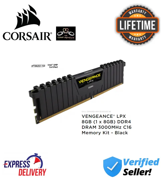 Corsair VENGEANCE® LPX 8GB (1 x 8GB) DDR4 DRAM 3000MHz C16 Memory Kit - Black