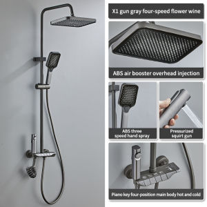 PORMA 304 Stainless Steel Bathroom Hot and Cold Square Shower Set Home Bathroom Thermostatic Shower 4-In-1 Square Shower Set with Rainfall Shower Head Adjustable 360 ° rotation Cold and Hot Water