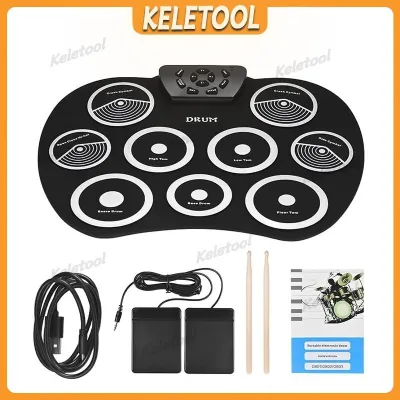 Portable Practice Electronic Drum Set Roll-Up Silicon Pads Compact Digital Foldable Drum Kit for Beginners Kids Adults