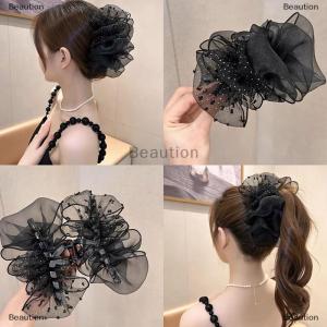 [COD] Beaution Summer Sweet Mesh Tulle Big Bow Hair Claw Clips For Women Solid Colours Elegant Bowknot Ponytail Clip New Headdress Accessories