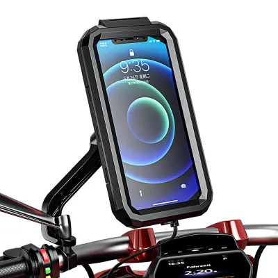 Holder HP Sepeda Motor Waterproof Anti Air Rotasi 360 Derajat Stand Anti Air Pasang di Spion Stang Motor Anti Basah