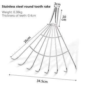 Thickened stainless steel grass rake with long handle for sweeping leaves gardening tool for holding grass rake