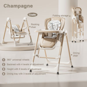 Can Swing Baby Dining Chair Foldable Baby Chair Adjustable Height Baby High Chair with Wheels Double Tray Portable Feeding Chair for Home Travel