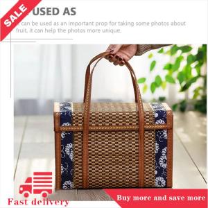 [COD] Folding Bamboo Woven Fruit Basket Handheld Handle Fruit Shopping Food Basket Picnic Food Storage Basket For Outdoor