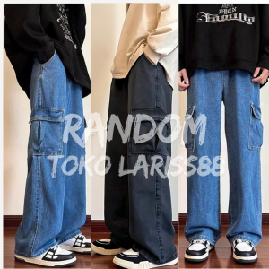 Celana Cargo Jeans Wanita Dan Pria Jumbo Model Dan Motif  Clana Gombrong Kantong Samping Kanan Kiri