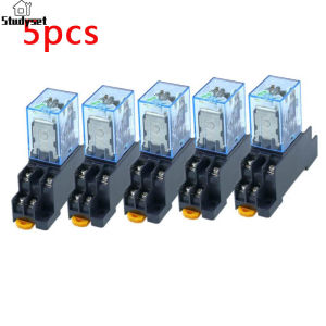 Studyset 5Pcs 12V 24V DC 110V 220V AC Coil Power Relay LY2NJ DPDT 8 Pin HH62P JQX-13F with Socket Base