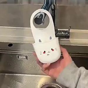 ที่ใส่ก๊อกน้ำซิลิโคนลายแมวน่ารัก1ชิ้นชั้นเก็บฟองน้ำพร้อมรูระบายน้ำสำหรับห้องน้ำและห้องครัวประหยัดพื้นที่ชั้นระบายน้ำน้ำ ที่ใส่ฟองน้ำทนทานที่เก็บของในห้องน้ำและการจัดเก็บ