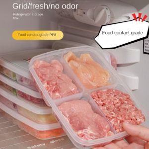 NOBLELYN 4 Grids Vegetables Fruits Boxes Dishes Kitchen Gadgets Onion Ginger Fresh Storage Sub-Packed Meat Compartment Box Food Preparation Storage Box Refrigerator Freezer Organizer