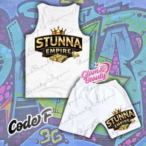 Stunna Empire Kids Muscle Tee and Shorts Set - White with Stunna Empire Graphic Design