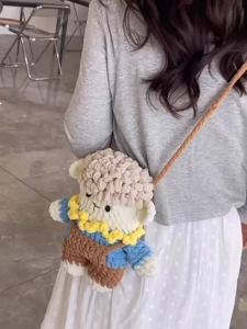 \nPlush cartoon doll shoulder bag cute lamb mobile phone bag perfect gift for girls new-style knitted bag