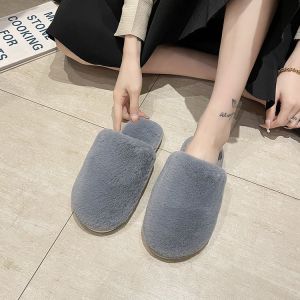 Free Shipping Sweet And Cute Solid-Color Cotton Slippers For Women Perfect For Winter Wear At Home Featuring A Fluffy Plush Design And Can Be Accessorized