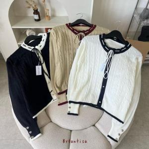 Sifa Cardigan Rajut Tali Pita Motif Cable Lengan Panjang Wanita Kekinian
