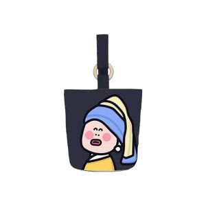 COLOO Pearl Girl Canvas Cartoon Bucket Handbag Print Large Capacity Lunch Bag Cute Lunch Bag Tote Bag Shopping