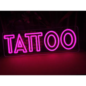 ป้ายไฟ ป้ายไฟร้าน ป้ายไฟตัวอักษร ป้ายไฟวิ่ง ป้ายไฟled ป้ายไฟTATTOO สีชมพู 60x20cm