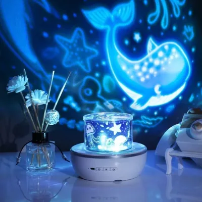 Đèn Ngủ Chiếu Sao Xoay 360 Độ Led Usb Đổi Màu Mini Kèm 6 Film | Đèn Chiếu Vũ Trụ Decor Phòng Ngủ Quà Tặng