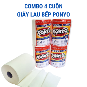 Combo (4 cuộn) giấy lau bếp giấy lau tay đa năng PONYO giấy lau dầu mỡ - 500g/cuộn