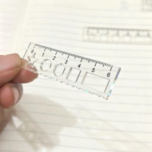 JACAUY 1pcs Pocket Mini Ruler Drawing Measuring Tool Transparent Straight Ruler Portable with Wave Line Protractor Students