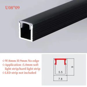 2PCS x 100cm LED Aluminum Profile Linear Channel with Cover for Home Decor Bar Strip Light-Black Aluminum Black Cover