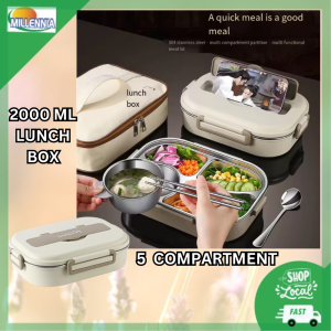 2000ML 5 Compartment Stainless Steel Water Injection Insulation Leak Proof Airtight Lids Bento Lunch Food Container Set