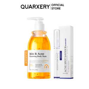 QUARXERY Anti-Mite Antibacterial Body Wash 250ml + Rapid Acne Gel 15g – Eliminates Mites Fights Acne Soothes Inflammation