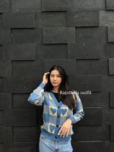 Cardigan rajut diana motif love premium wanita terbaru lengan panjang baju atasan wanita kancing